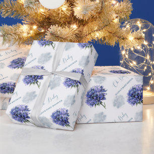 Oh Baby blue floral baby shower Wrapping Paper