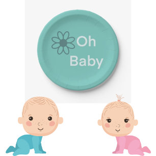 Oh Baby Blue Floral Daisy Paper  Plate