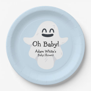 Oh Baby Blue Ghost Halloween Baby Shower Paper Plate