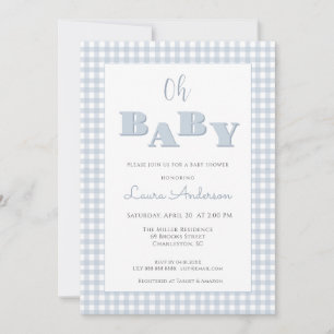 Oh Baby Blue Gingham Check Boy Baby shower  Invitation