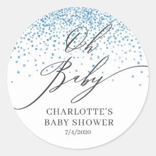 Oh Baby Blue Glitter Favour Sticker