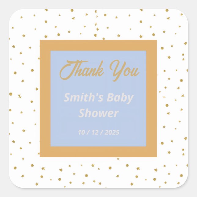 Oh Baby Blue Gold Ginkgo Leaf Thank You Stickers (Front)