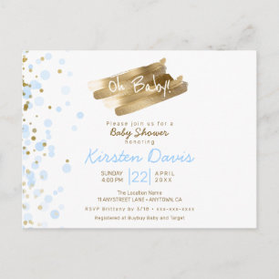 Oh Baby Blue & Gold It's a Boy Baby Shower Postcard