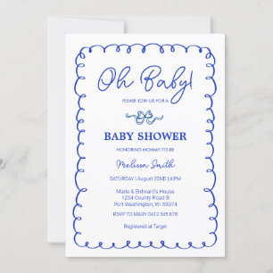 Oh Baby Blue Hand Drawn Baby Shower Invitation