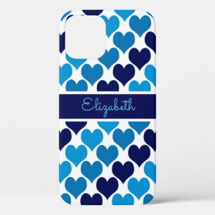 Oh Baby Blue Hearts Monogram iPhone 12 Case