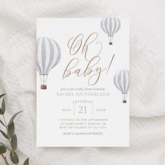 Oh Baby Blue Hot Air Balloon Baby Shower Invitatio Invitation (Creator Uploaded)