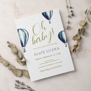 Oh Baby Blue Hot Air Balloon Baby Shower Invitation