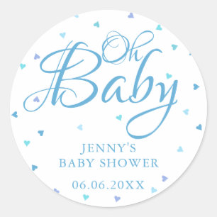 Oh Baby Blue Love Hearts Baby Shower / Sprinkle Classic Round Sticker