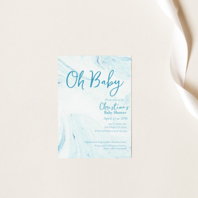Oh Baby Blue Marble Boy Baby Shower Invitation (Creator Uploaded)