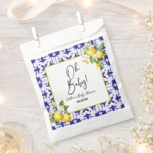 Oh Baby! Blue Mediterranean Tile Lemon Baby Shower Favour Bags