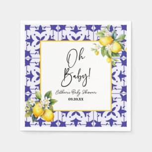 Oh Baby! Blue Mediterranean Tile Lemon Baby Shower Napkin