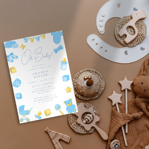 Oh Baby! Blue Minimalist Baby Shower Invitation