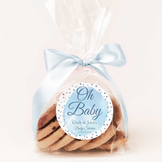 Oh Baby Blue Moon & Stars Baby Shower Sticker (Creator Uploaded)