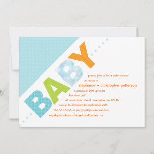 Oh Baby Blue Orange Modern Baby Shower Invitation