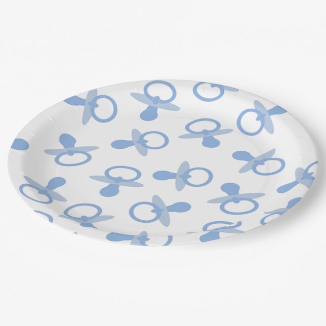 Oh Baby Blue Pacifiers Paper Plate (Angled)