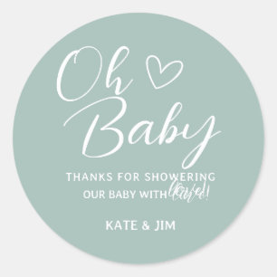 Oh Baby Blue Sage Green Baby Shower Thank You Classic Round Sticker