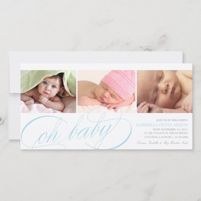 Oh Baby | Blue Script Birth Announcement (Front)