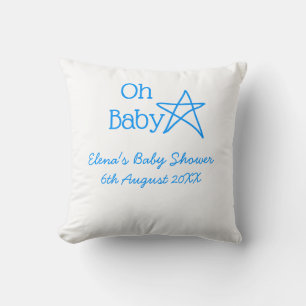 Oh baby blue star baby shower add name modern past cushion