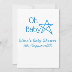 Oh baby blue star baby shower add name modern past invitation