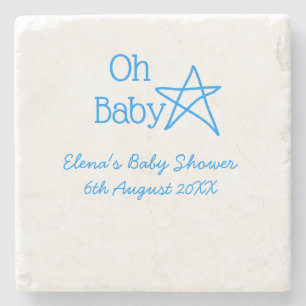 Oh baby blue star baby shower add name modern past stone coaster