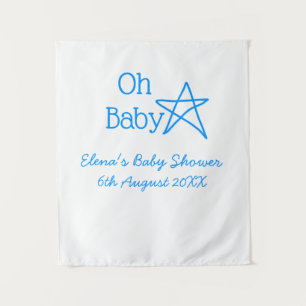 Oh baby blue star baby shower add name modern past tapestry