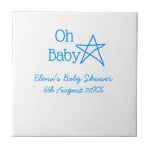 Oh baby blue star baby shower add name modern past tile