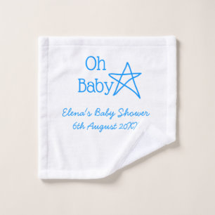Oh baby blue star baby shower add name modern past wash cloth