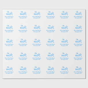 Oh baby blue star baby shower add name modern past wrapping paper