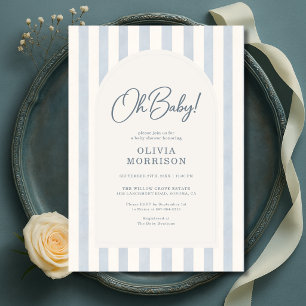 Oh Baby Blue Stripes Baby Shower Invitation