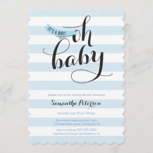 Oh Baby Blue Stripes Baby Shower Invite