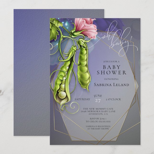 Oh Baby Blue - Sweet Peas in a Pod Baby Shower Invitation (Front/Back)