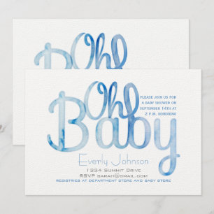 Oh Baby Blue Watercolor Baby Boy Shower Invitation