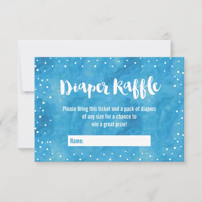 Oh Baby Blue Watercolor Baby Shower Diaper Raffle Invitation (Front)