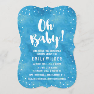 Oh Baby Blue Watercolor Baby Shower Invitation