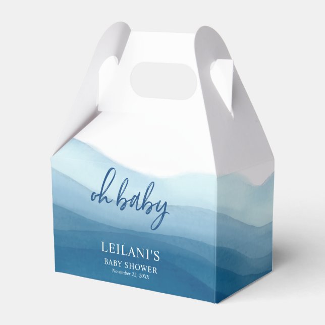 Oh Baby Blue Watercolor Ombre Favour Box (Front Side)