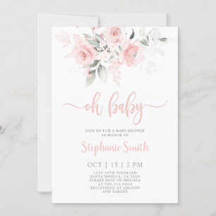 Oh Baby Blush Pink Baby Shower Girl Invitation