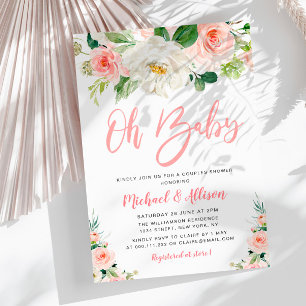 OH BABY   blush pink blooms floral couples shower Invitation