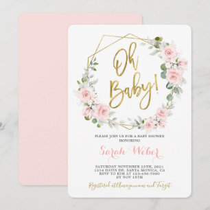 Oh Baby blush pink floral baby shower girl Invitation