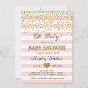 Oh Baby Blush Pink Gold Confettti Baby Girl Shower Invitation
