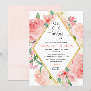 Oh baby blush pink gold girl baby shower invitation