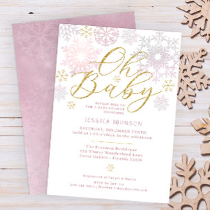Oh Baby Blush Pink Winter Wonderland Baby Shower Invitation