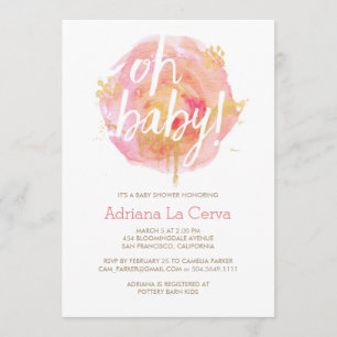 Oh Baby Blush watercolor Baby Shower Invitation