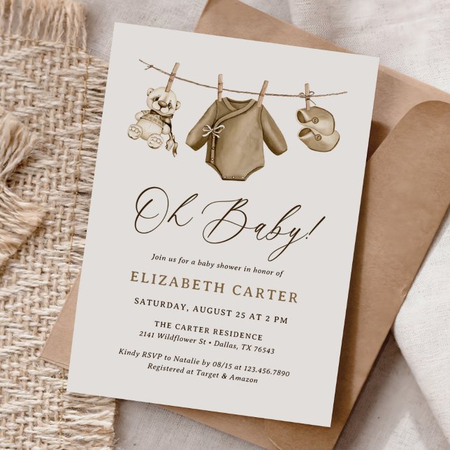 Oh Baby Boho Baby Clothes Boy Baby Shower Invitation (Creator Uploaded)