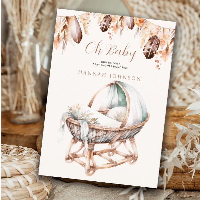 Oh Baby Boho Baby Crib  Feathers Boho Baby Shower  Invitation (Creator Uploaded)