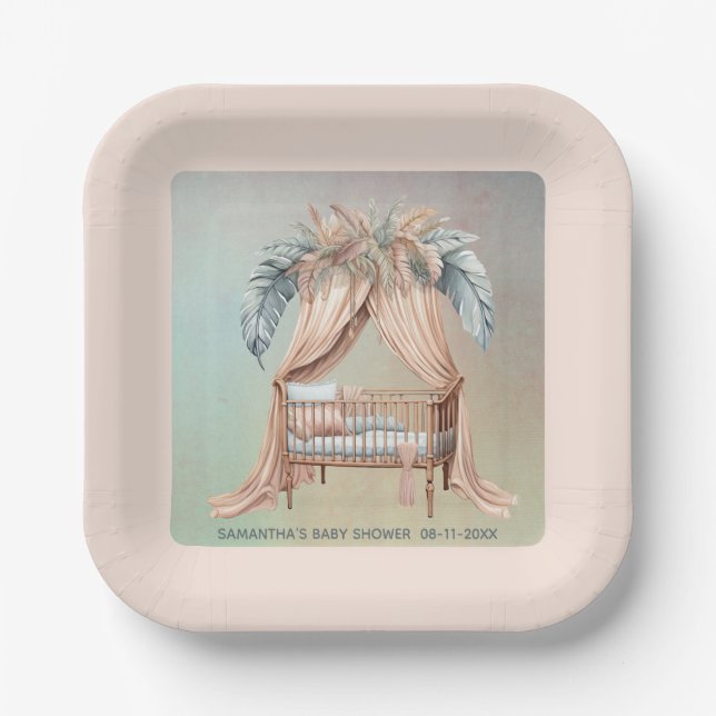 Oh Baby boho baby shower Paper Plate (Front)