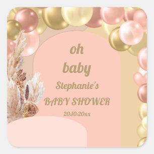 Oh baby boho balloon arch pampas baby shower  square sticker