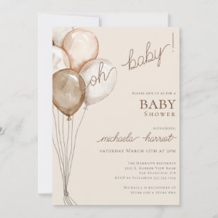 Oh Baby Boho Balloon  Gender Neutral Baby Shower  Invitation