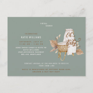 Oh Baby Boho Bassinet Sage Virtual Shower Announcement Postcard
