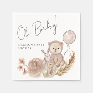 Oh Baby Boho Botanical with Sweet Bear Baby Shower Napkin