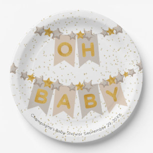 Oh Baby Boho Bunting Flags Baby Shower Paper Plate